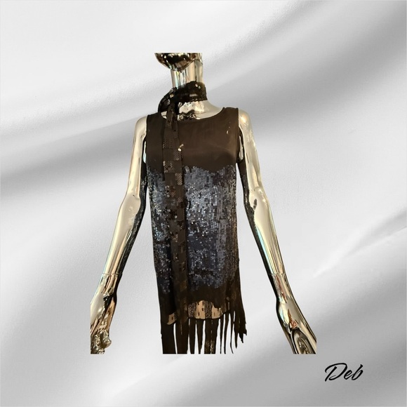 Kate Moss Top Shop Black and Blue Fringe Sleeveless Top - Picture 3 of 10